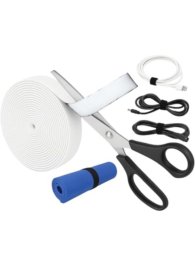 شريط ربط مزدوج الجوانب لتنظيم الكابلات، منظم أسلاك قابل لإعادة الاستخدام، بكرة بعرض 1 سم وطول 5 أمتار، للاستخدام المنزلي والمكتب، ربطات كابلات للتلفزيون والكمبيوتر، حل للتحكم في الأسلاك (أبيض) - Image 1