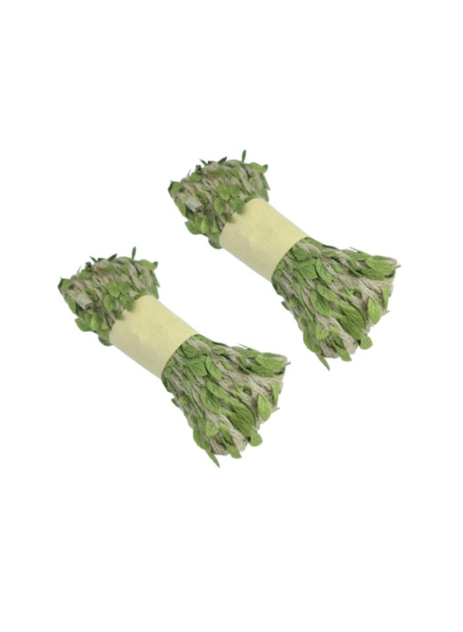 20m Artificial Burlap Leaf Ribbon – Jute Twine with Green Leaves for Crafts, Wedding, Party, Gift Wrapping & Garden Decorations - Image 1