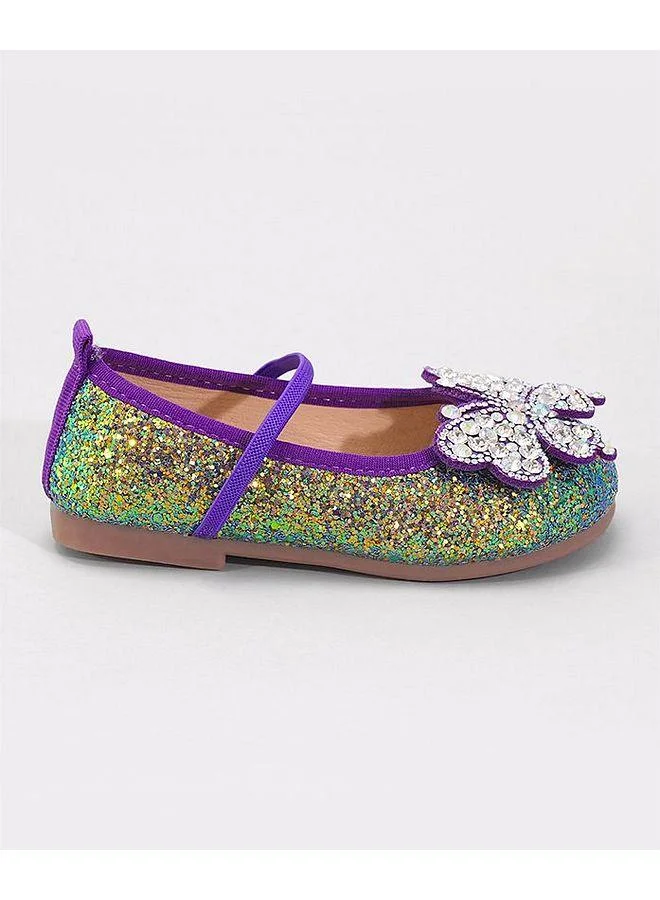 Mark & Mia Mark & Mia Rhinestones Embellished Butterfly Applique Elastic Strap Closure Ballerinas - Multicolor