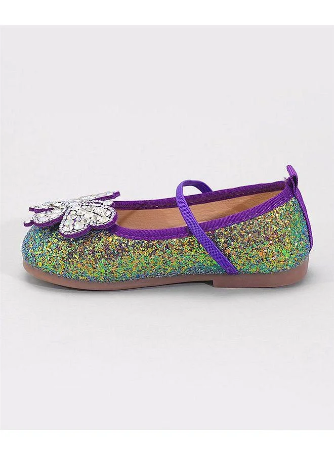 Mark & Mia Mark & Mia Rhinestones Embellished Butterfly Applique Elastic Strap Closure Ballerinas - Multicolor
