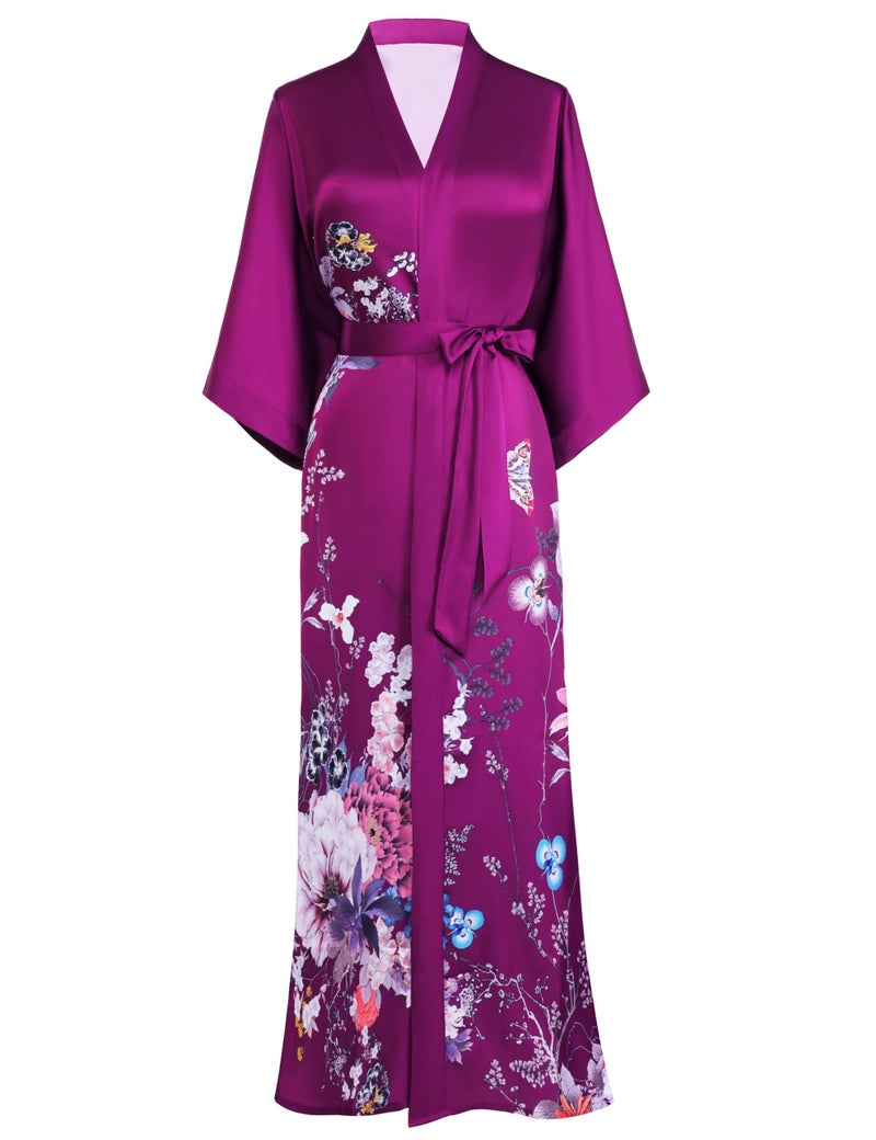 PRODESIGN Long Kimono Robe Satin Sleepwear Gradient Watercolor Silky Kimono Nightgown Bathrobe Blouse Cardigan