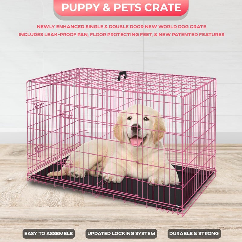 FDW Dog Crate for Medium Dogs 30 Inch Folding Metal WirePet Cage Double Door W/Divider Panel Indoor Outdoor Kennel Leak-Proof Plastic Tray,Pink - Image 4
