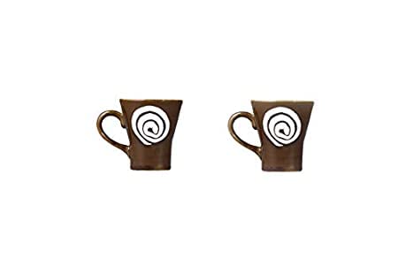Caffeine Ceramic Handmade Brown Doodle Tea Cup (Set of 4) - Image 2