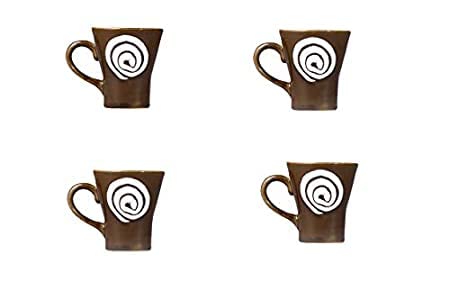 Caffeine Ceramic Handmade Brown Doodle Tea Cup (Set of 4) - Image 1