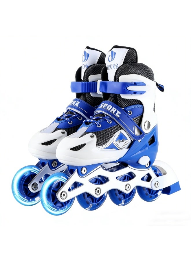 VTERLY Adjustable Inline Skates for Boys Girls Ages 4-12 with Single Light Up Wheels, Roller Skates Blades for Youth Kids Indoor & Outdoor Beginners - Blue - L (EUR37-41) - Image 1