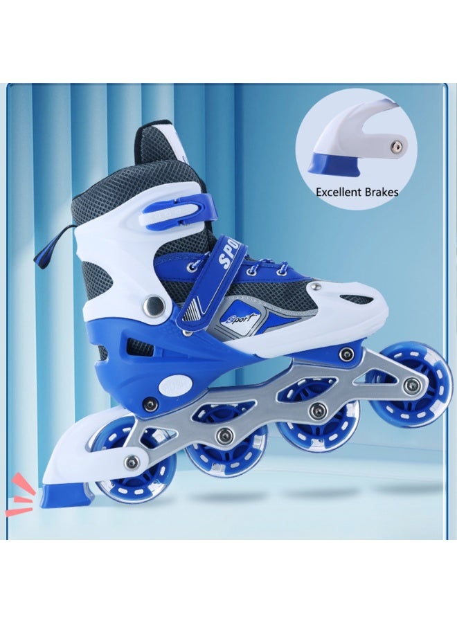 VTERLY Adjustable Inline Skates for Boys Girls Ages 4-12 with Single Light Up Wheels, Roller Skates Blades for Youth Kids Indoor & Outdoor Beginners - Blue - L (EUR37-41) - Image 4