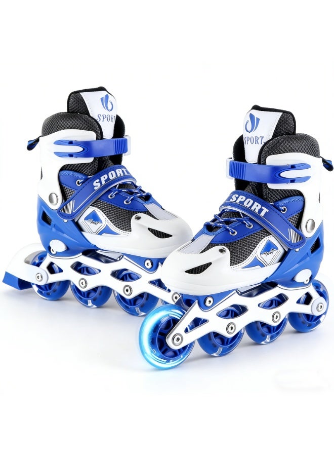 VTERLY Adjustable Inline Skates for Boys Girls Ages 4-12 with Single Light Up Wheels, Roller Skates Blades for Youth Kids Indoor & Outdoor Beginners - Blue - L (EUR37-41) - Image 2