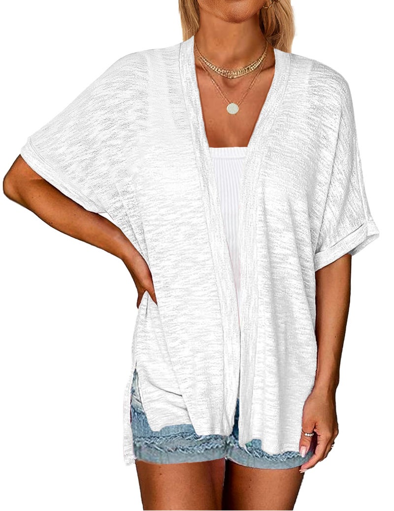 Yekaty Short Sleeve Cardigans Lightweight Summer White Cardigan Dressy Womens Kimonos for Summer Bathing Suit Cover Up - Image 1