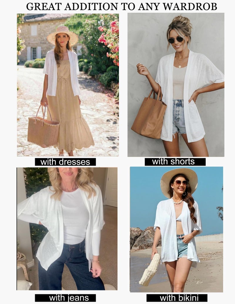 Yekaty Short Sleeve Cardigans Lightweight Summer White Cardigan Dressy Womens Kimonos for Summer Bathing Suit Cover Up - Image 3