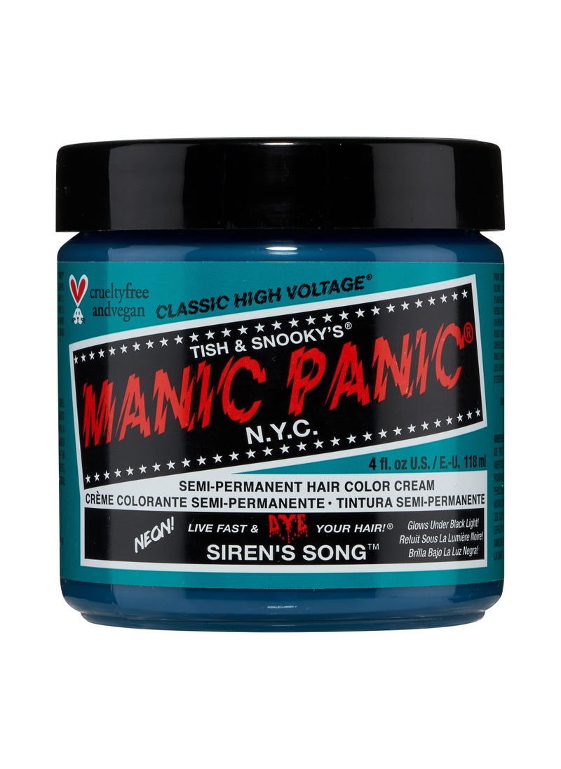 Manic Panic - MANIC PANIC Classic Siren's Song Semi Permanent Hair Color - Neon Blue-Green Hair Dye for Women & Men That Lasts 4-6 Weeks - Vegan, Ammonia & Cruelty-Free - Create & Mix Custom Shades (4oz) - Image 1