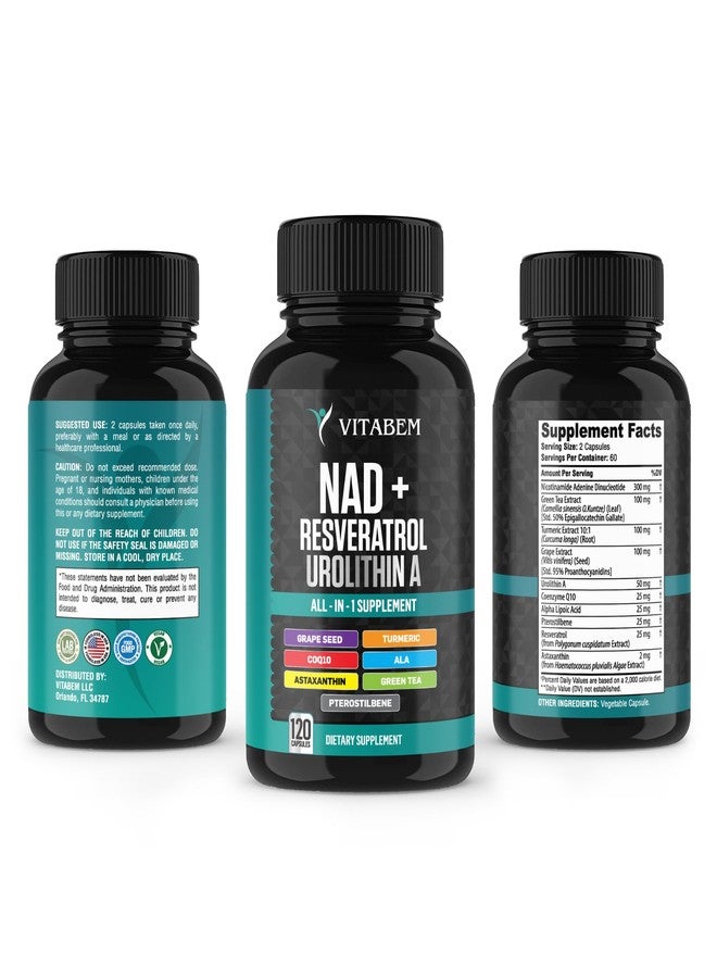 Vitabem NAD+ Supplement Complex – NAD Supplement+ 300 mg with Astaxanthin, Urolithin A, Resveratrol, CoQ10 & Antioxidant Blend – Cellular Energy, Mitochondrial Support – 120 Count (Pack of 1) - Image 2