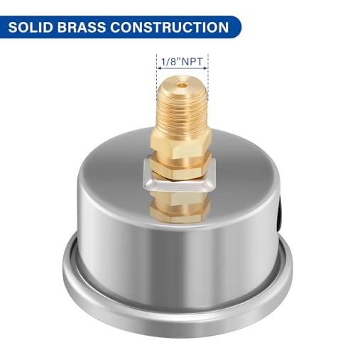 MEASUREMAN 1-1/2" Dial Size, Glycerin Filled Fuel Pressure Gauge, 304 Stainless Steel case, 0-15Psi, 3-2-3%, 1/8" NPT Back Mount - Image 4