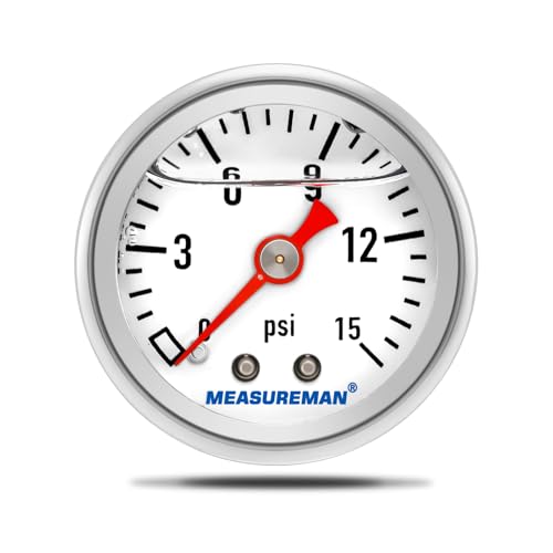 MEASUREMAN 1-1/2" Dial Size, Glycerin Filled Fuel Pressure Gauge, 304 Stainless Steel case, 0-15Psi, 3-2-3%, 1/8" NPT Back Mount - Image 2