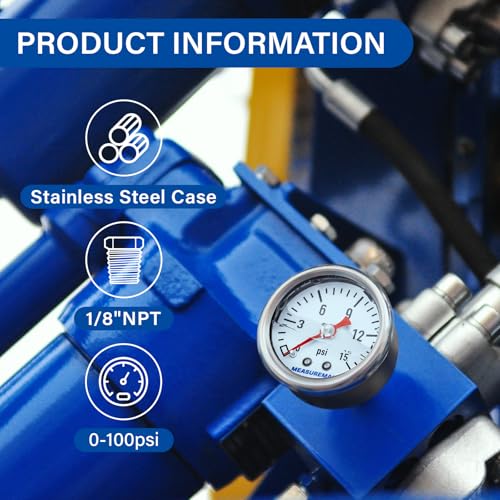 MEASUREMAN 1-1/2" Dial Size, Glycerin Filled Fuel Pressure Gauge, 304 Stainless Steel case, 0-15Psi, 3-2-3%, 1/8" NPT Back Mount - Image 5