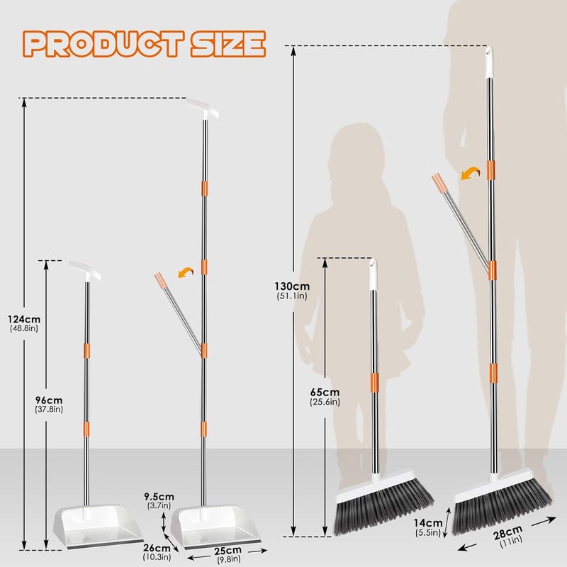 Gadhra 51 Broom with Dustpan Combo Set Broom and Dustpan Set with Long Handle for Indoor Outdoor SweepingWhite Orange - Image 5