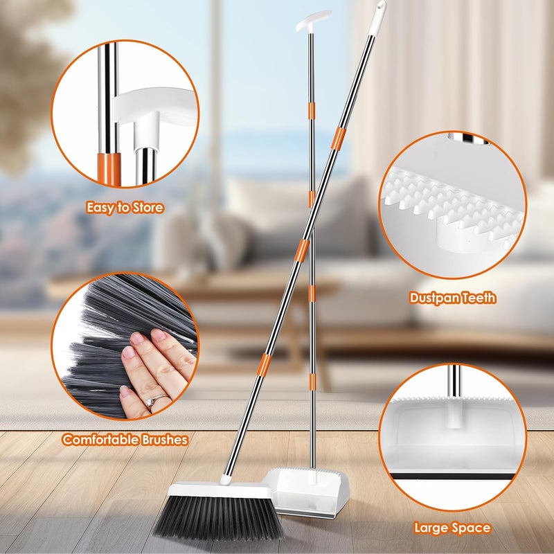 Gadhra 51 Broom with Dustpan Combo Set Broom and Dustpan Set with Long Handle for Indoor Outdoor SweepingWhite Orange - Image 3