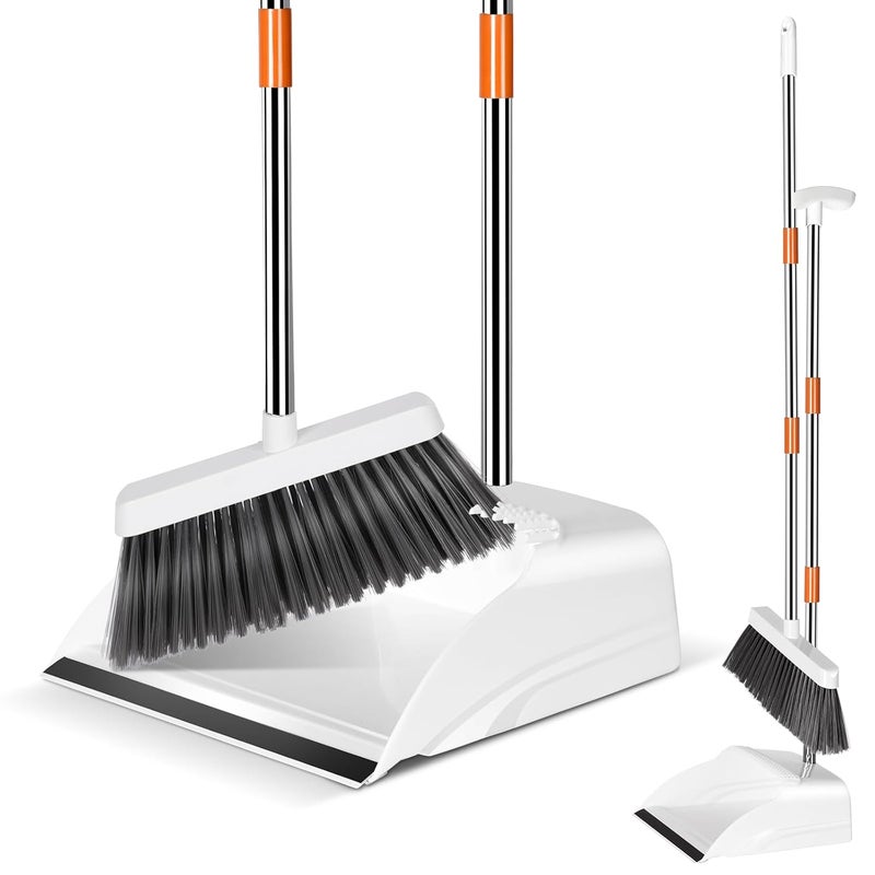 Gadhra 51 Broom with Dustpan Combo Set Broom and Dustpan Set with Long Handle for Indoor Outdoor SweepingWhite Orange - Image 1
