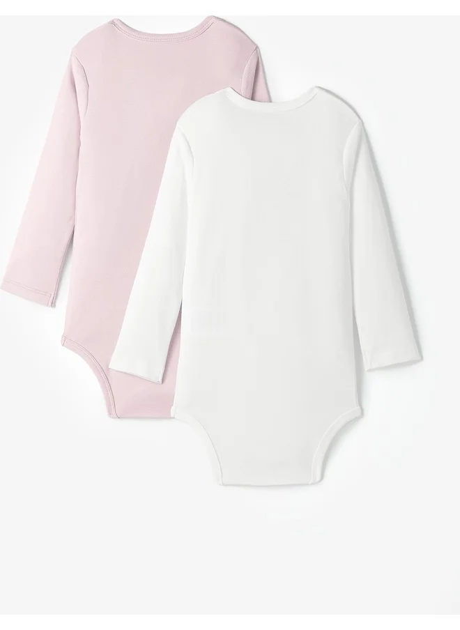 JUNE June Baby Basic Envelope Collar 2-Pack Long Sleeve Bodysuit Solid Color Powder - White