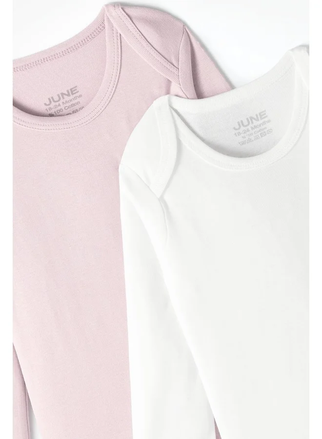جون June Baby Basic Envelope Collar 2-Pack Long Sleeve Bodysuit Solid Color Powder - White