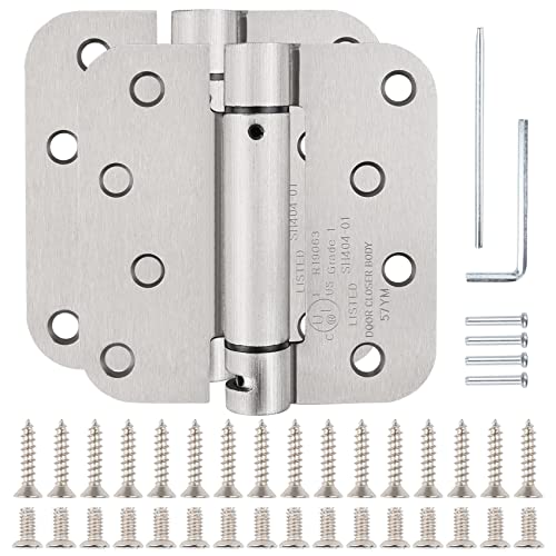 KIW Automatic Self-Closing Door Hinges Satin/Brushed Nickel 4" x 4 Inch,Spring Heavy Duty Hinges 5/8" Radius Fire Exterior Door Hinge Bathroom Pantry Basement 2 Pack - Image 1