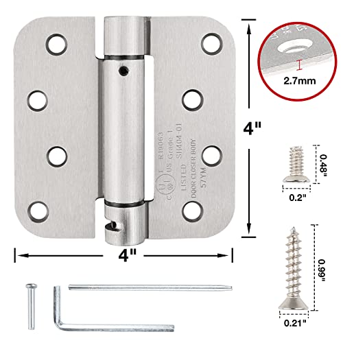 KIW Automatic Self-Closing Door Hinges Satin/Brushed Nickel 4" x 4 Inch,Spring Heavy Duty Hinges 5/8" Radius Fire Exterior Door Hinge Bathroom Pantry Basement 2 Pack - Image 2