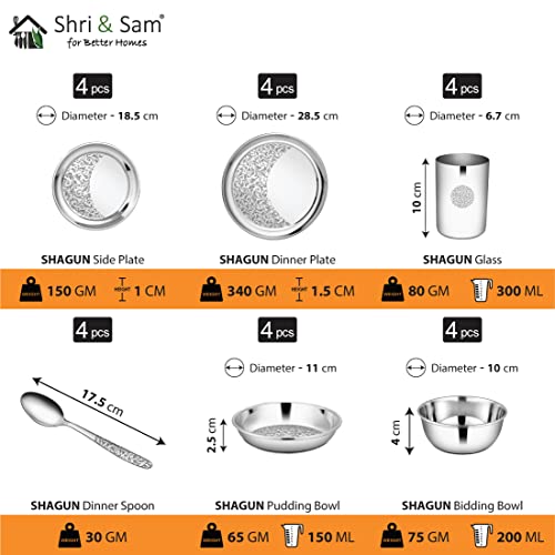 Shri & Sam Designer Stainless Steel Floral Shagun Laser Bloom Dinner Set, 24 Pieces - Image 3