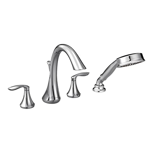 Moen Eva Chrome TwoHandle Deck Mount Roman Tub Faucet Trim Kit with Single Function Handshower Valve Required T944