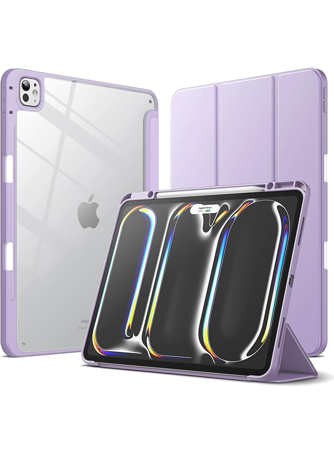 جي تيك حافظة لجهاز ايباد برو 13 انش M4 2024 مع حامل قلم شفاف خلفي رفيع مقاوم للصدمات مع خاصية الاستيقاظ التلقائي باللون الأرجواني - Image 1