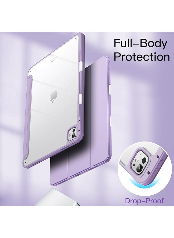 جي تيك حافظة لجهاز ايباد برو 13 انش M4 2024 مع حامل قلم شفاف خلفي رفيع مقاوم للصدمات مع خاصية الاستيقاظ التلقائي باللون الأرجواني - Image 4