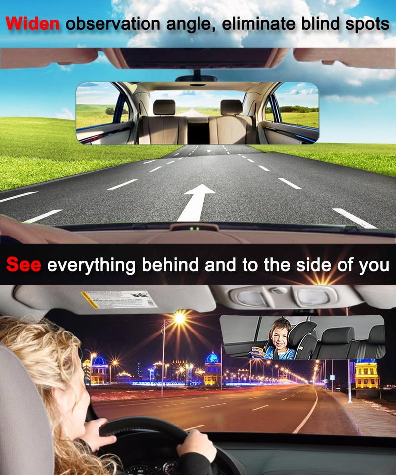 SkycropHD Rear View Mirror Frameless Car Interior Rearview Mirror Panoramic Wide Angle to Eliminate Blind Spots – Convex,11.8''(White) - Image 3