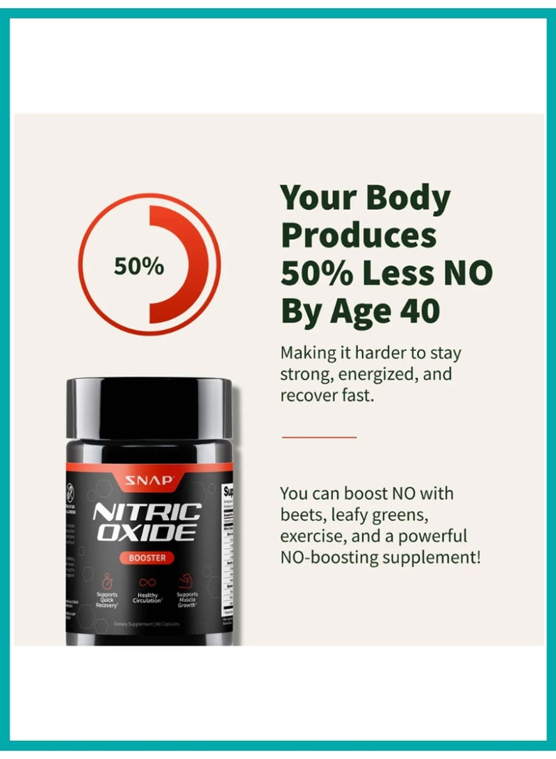 SNAP SUPPLEMENTS Nitric Oxide Booster Supplement – Amino Acids & Botanical Blend – Supports Energy, Endurance & Heart Health – 60 Capsules - Image 3
