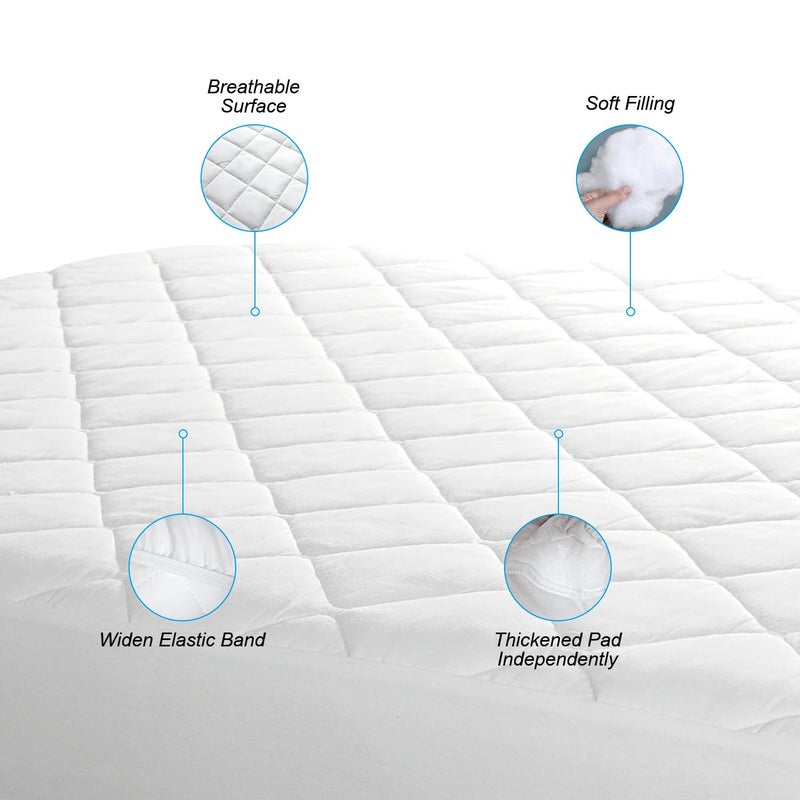 EIUE Quilted Mattress Pad - Lightweight Yet Substantial, Elastic Fitted Mattress Topper Protector, Breathable Mattress Protector with Secure Fit,Machine Washable,Queen(60x80inches),White - Image 5