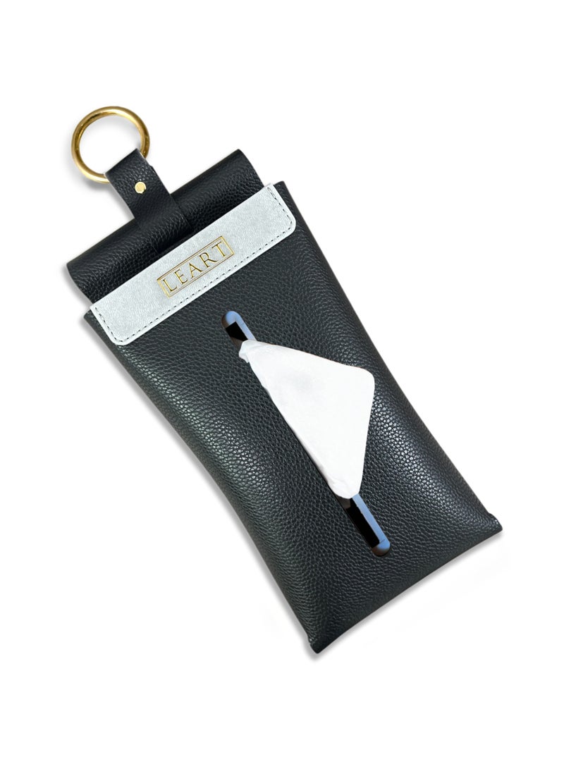 LeArt Wall-Mounted Leather Tissue Box Cover (Black) - Image 1