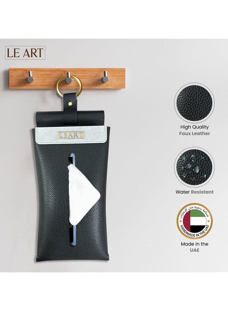 LeArt Wall-Mounted Leather Tissue Box Cover (Black) - Image 2