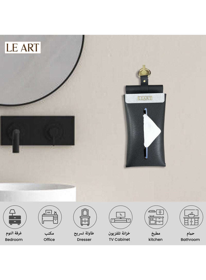 LeArt Wall-Mounted Leather Tissue Box Cover (Black) - Image 3