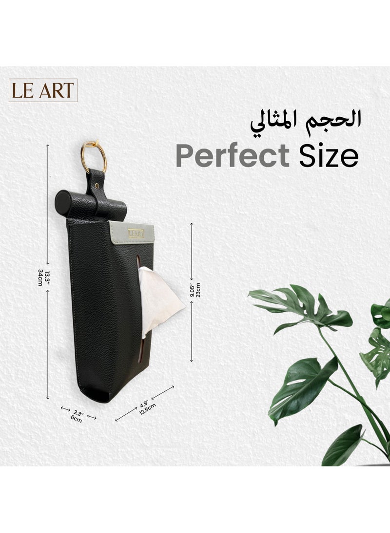 LeArt Wall-Mounted Leather Tissue Box Cover (Black) - Image 5