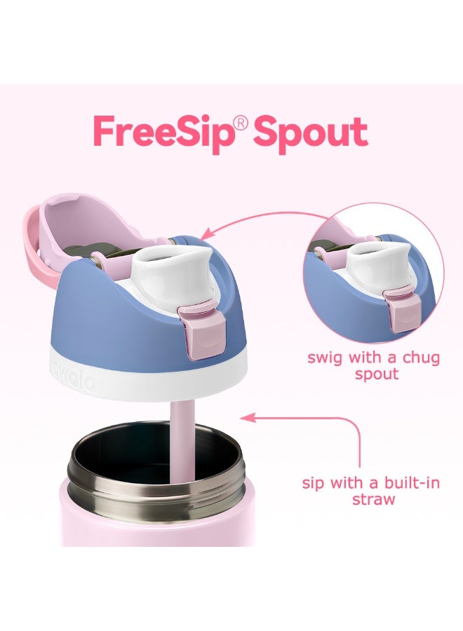 زجاجة مياه معزولة من الفولاذ المقاوم للصدأ من FreeSip مع شفاطة للرياضة والسفر والمدرسة، زجاجة مياه رياضية خالية من مادة BPA (وردي 24 أونصة) - Image 2