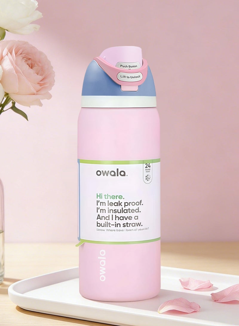 Owala FreeSip Insulated Stainless Steel Water Bottle With Straw For Sports Travel And School BPA Free Sports Water Bottle(Pink 24OZ) - Image 1