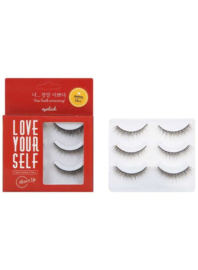 NOON'S UP [NOON'S UP LOVE YOURSELF False Eyelash 3 Pairs] – ★Glue is not included!!★ Eyelash, Fake Eyelash, Eye Lashes, Eyebrow growth, Dramatic Lashes, Lashes with Glue (AUDREY) - Image 1