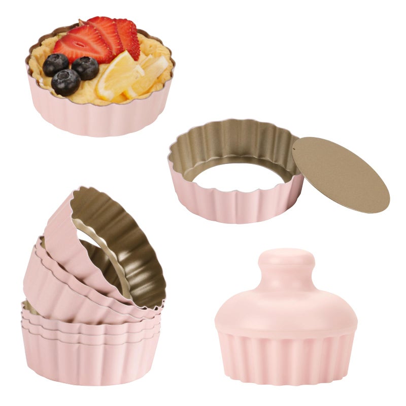 LIFVCNT 1 Inch Deep Mini Tart Pan Set 6PCS 36 Inch Tart Pans with Removable Bottom and Tart Tamper Nonstick  Durable Bakeware Ideal for Mini Pies Tarts Quiches Cheesecakes Pink