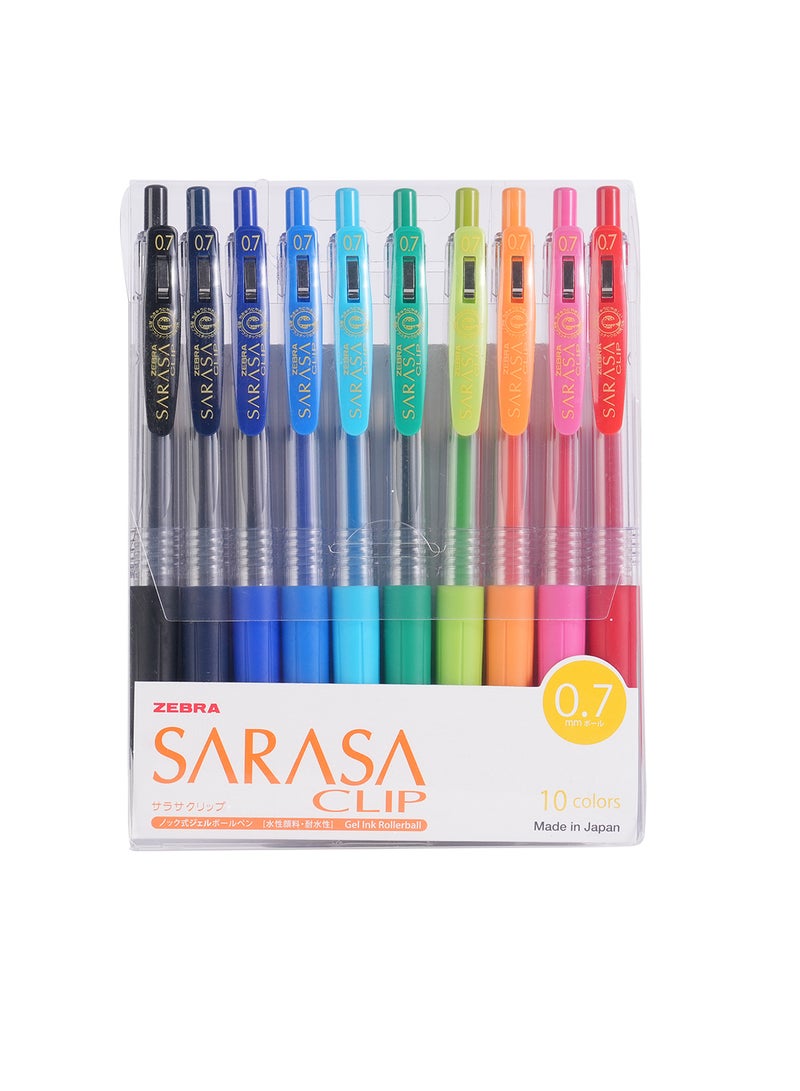 زيبرا ساراسا كليب أقلام جل 0.7 ملم , للكتابة السلسة , الرسم , تدوين الملاحظات , طقم من 10 الوان - Image 1