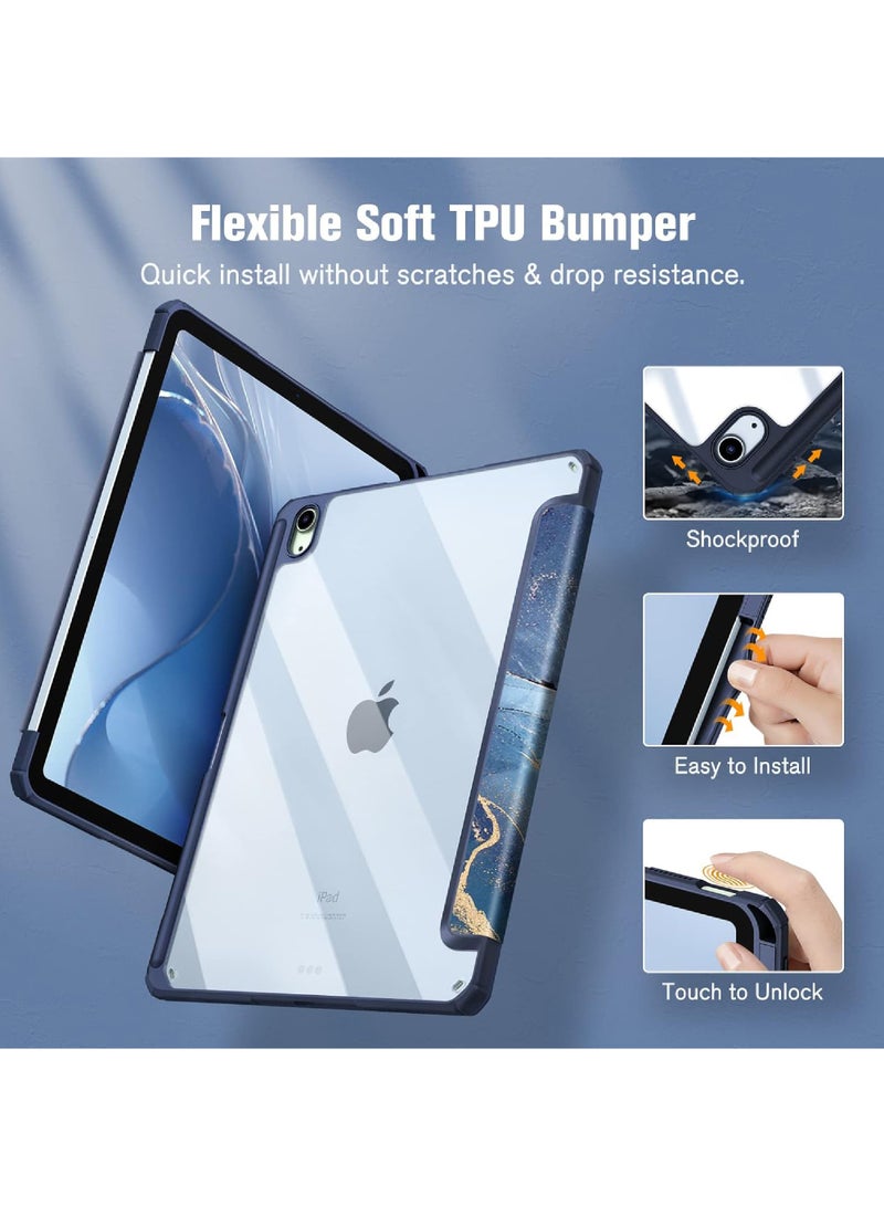 Case for iPad Air 11 inch M3 2025/Case for iPad Air 11 inch M2 2024 and iPad Air5 10.9 inch 2022/Air4 10.9 inch 2020 Gen with Pencil Holder Clear Transparent Slim Stand Auto Wake/Sleep,Cover for air 5th/air 4th 10.9inch 2022/2020,air 6th/air 7th 11inch 2025/2024