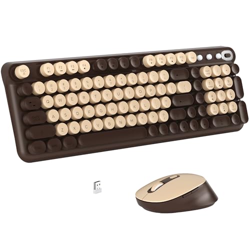 Links9+ Wireless Keyboard and Mouse Combo, Full-Size Retro Typewriter Keyboard Style, 2.4GHz USB Receiver, Plug-and-Play, Keyboard Mouse Set for Computer, Laptop, Windows, Mac, and PC (Coffee) - Image 1