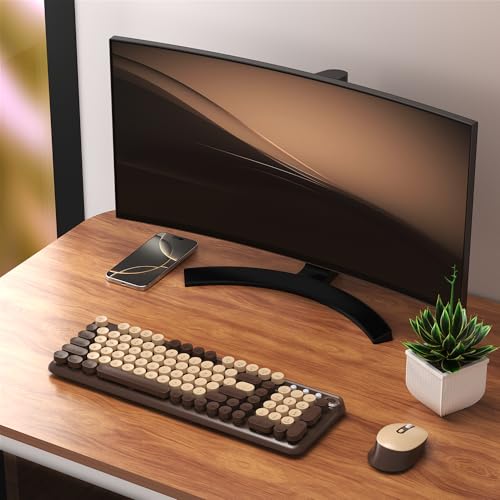 Links9+ Wireless Keyboard and Mouse Combo, Full-Size Retro Typewriter Keyboard Style, 2.4GHz USB Receiver, Plug-and-Play, Keyboard Mouse Set for Computer, Laptop, Windows, Mac, and PC (Coffee) - Image 2