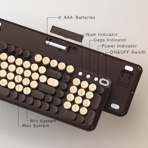 Links9+ Wireless Keyboard and Mouse Combo, Full-Size Retro Typewriter Keyboard Style, 2.4GHz USB Receiver, Plug-and-Play, Keyboard Mouse Set for Computer, Laptop, Windows, Mac, and PC (Coffee) - Image 3