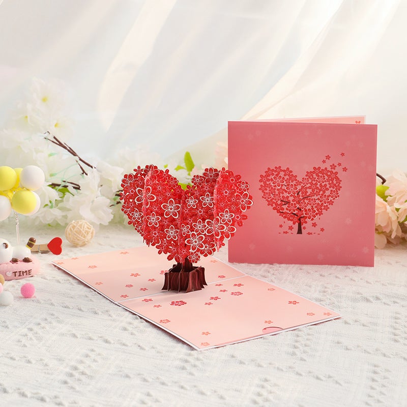 Valentine'S Day 3D Greeting Card Heart Cherry Blossom Tree Paper Carving Mother'S Day Blessing Message Thank You Card - Image 2