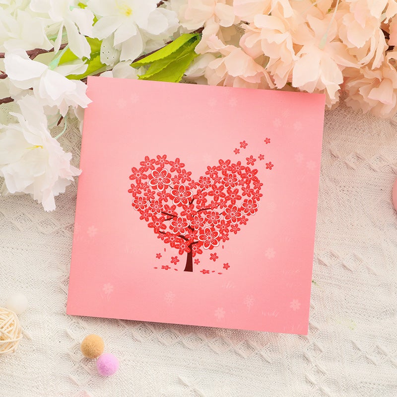 Valentine'S Day 3D Greeting Card Heart Cherry Blossom Tree Paper Carving Mother'S Day Blessing Message Thank You Card - Image 5