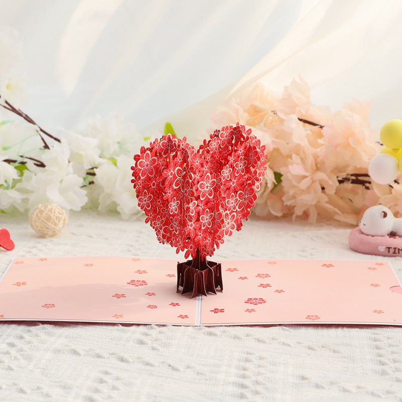 Valentine'S Day 3D Greeting Card Heart Cherry Blossom Tree Paper Carving Mother'S Day Blessing Message Thank You Card - Image 3