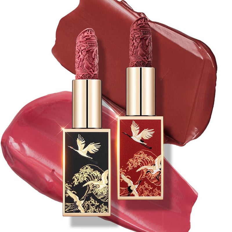 Catkin Moist Lipstick Hydrating High Impact Color Infused with Vitamin E and Avocado Oil Smooth Soft Texture Long Lasting Glow  Matte Finish 2pcs Set 04