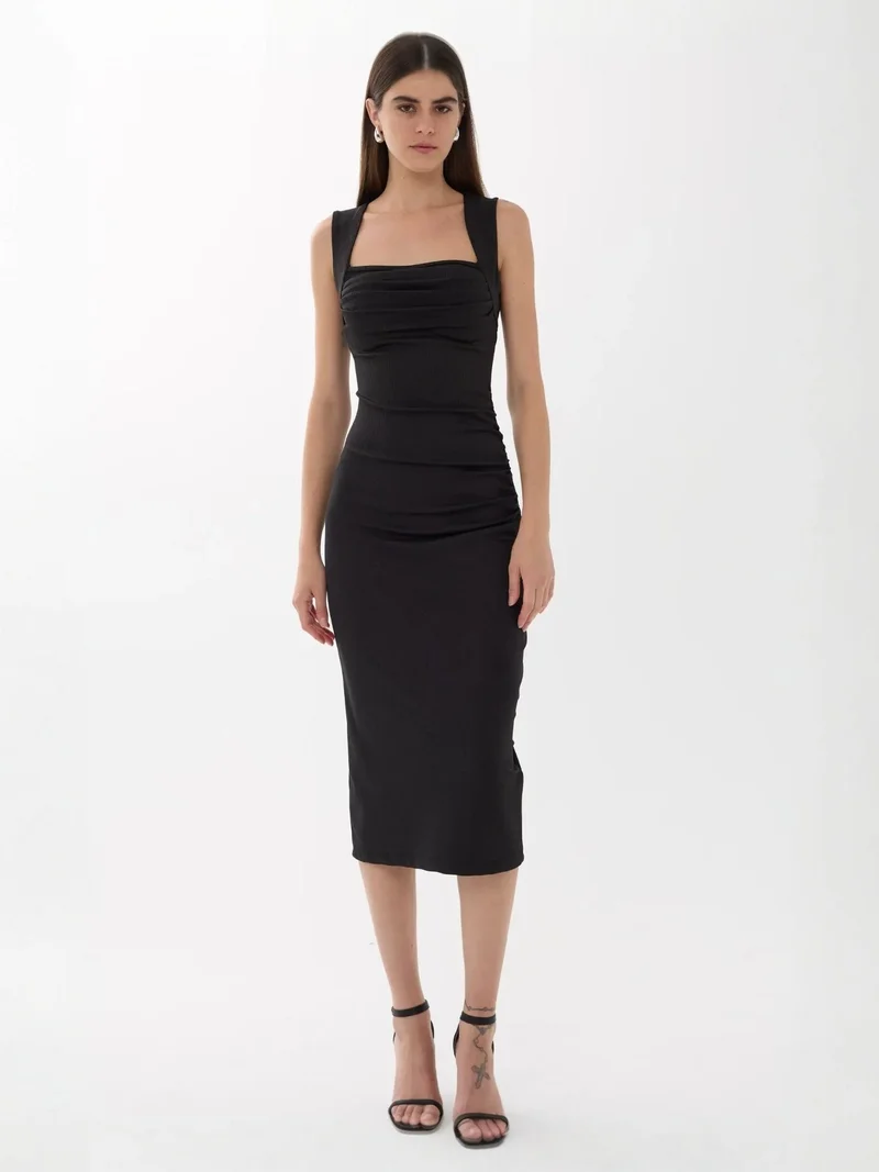 زوبعة فستان ميدي ضيق بياقة مربعة